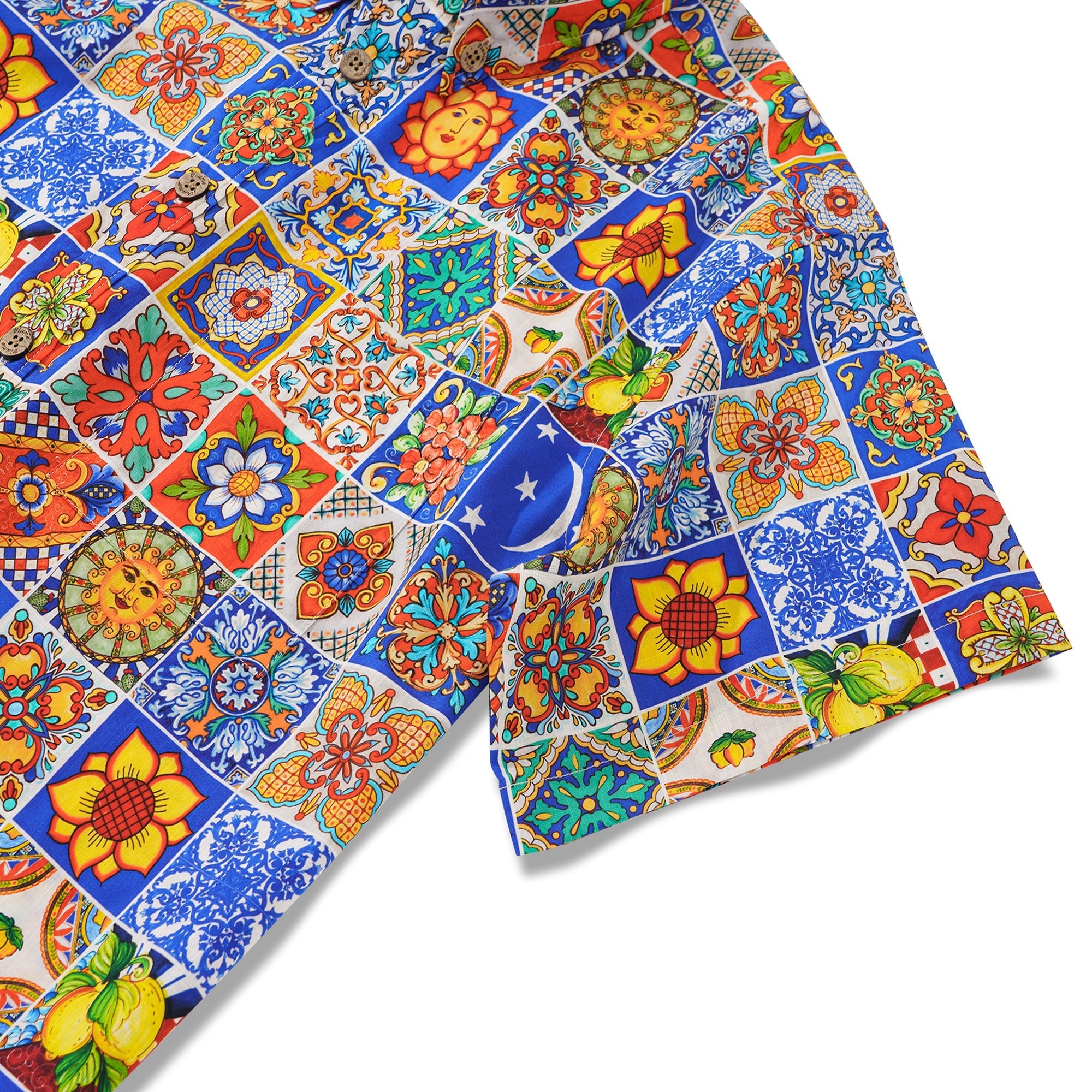 Men's Hawaiian Shirt Short Sleeve Button-down 100% Cotton Aloha Mediterranean Tile Haven By Yana