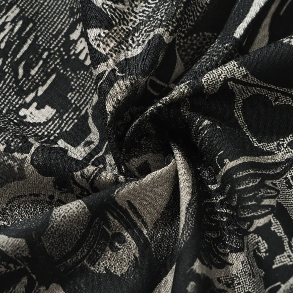 Men's Hawaiian Shirt Short Sleeve Button-down 100% Cotton Black Aloha Dark Poker Graffiti By Mo