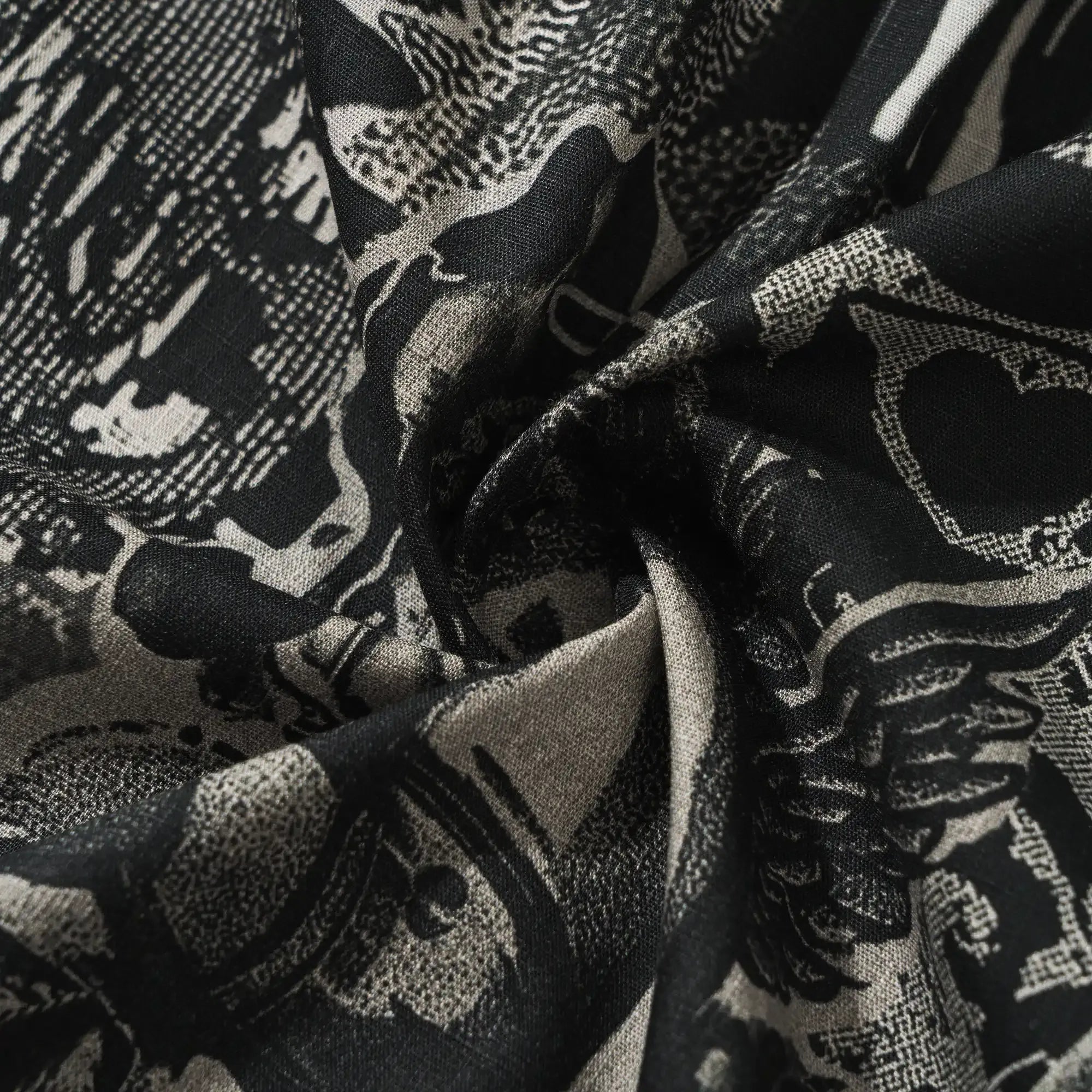 Men's Hawaiian Shirt Short Sleeve Button-down 100% Cotton Black Aloha Dark Poker Graffiti By Mo