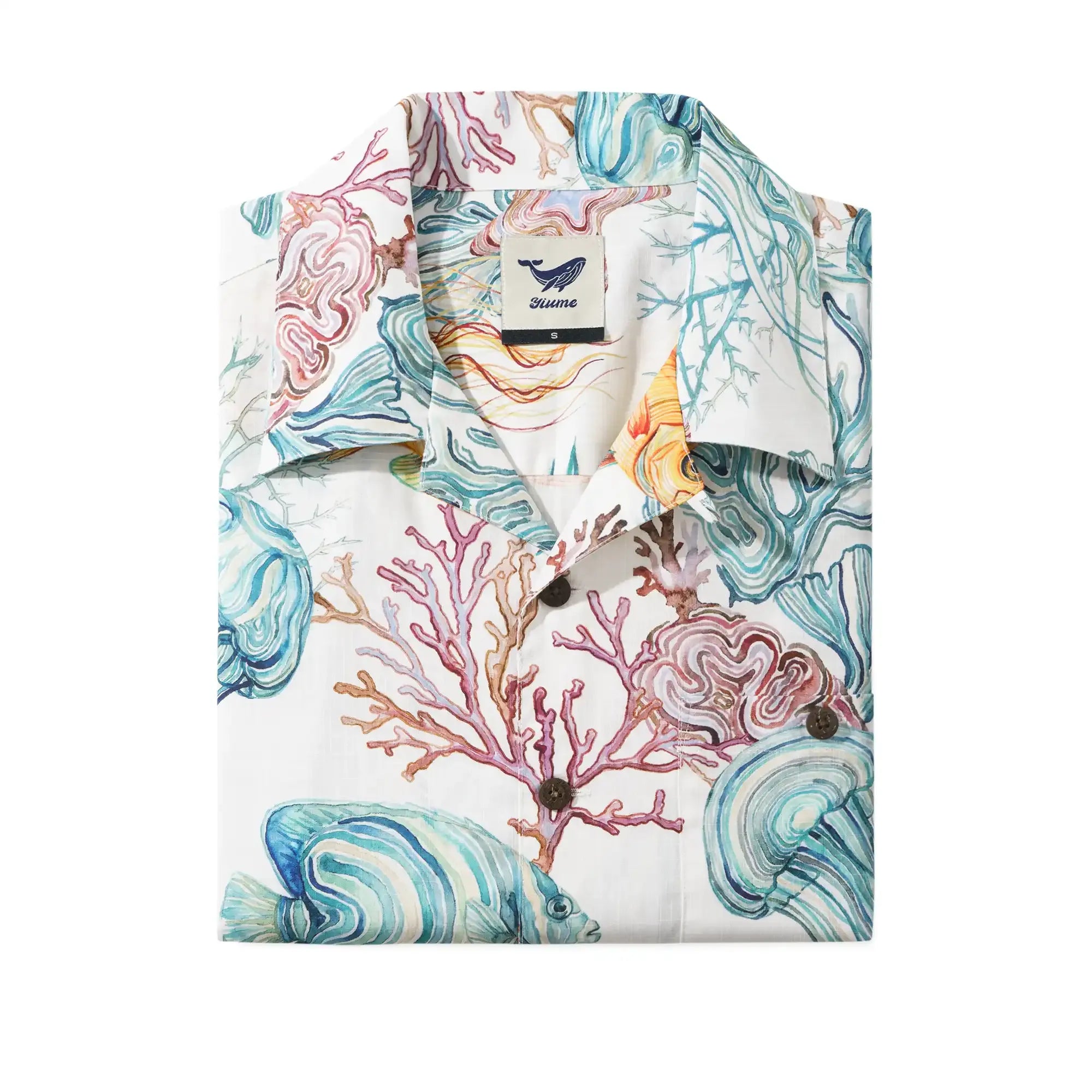 Men's Hawaiian Shirt Short Sleeve Camp Collar 100% Cotton Blue Aloha Life Underwater By Michela Maranzana