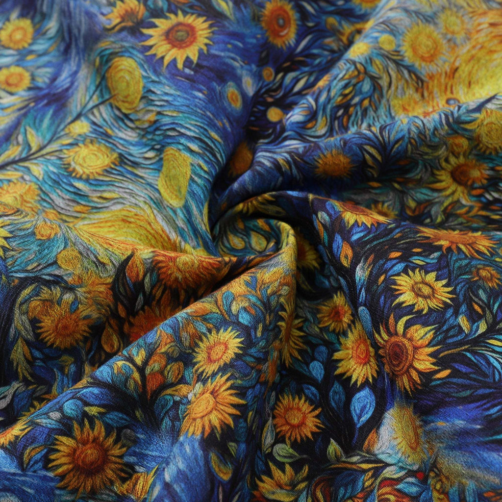 Chemise hawaïenne vintage des années 1960 pour homme Chemise Tournesol Van Gogh 100 % coton Chemise à col camp par Yakima