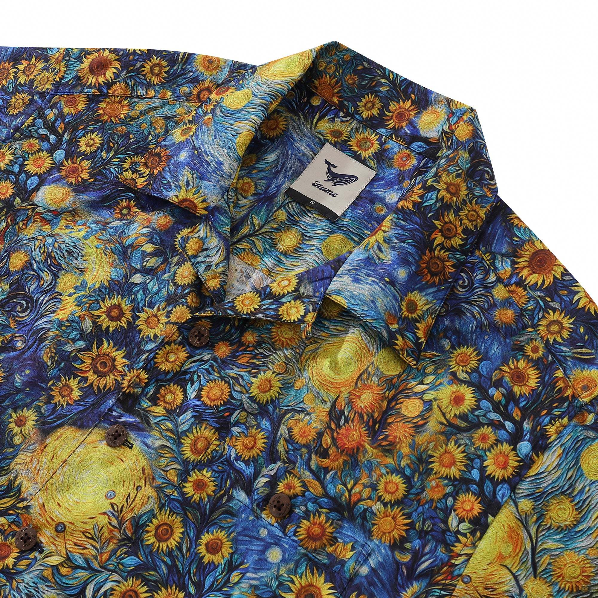 Chemise hawaïenne vintage des années 1960 pour homme Chemise Tournesol Van Gogh 100 % coton Chemise à col camp par Yakima