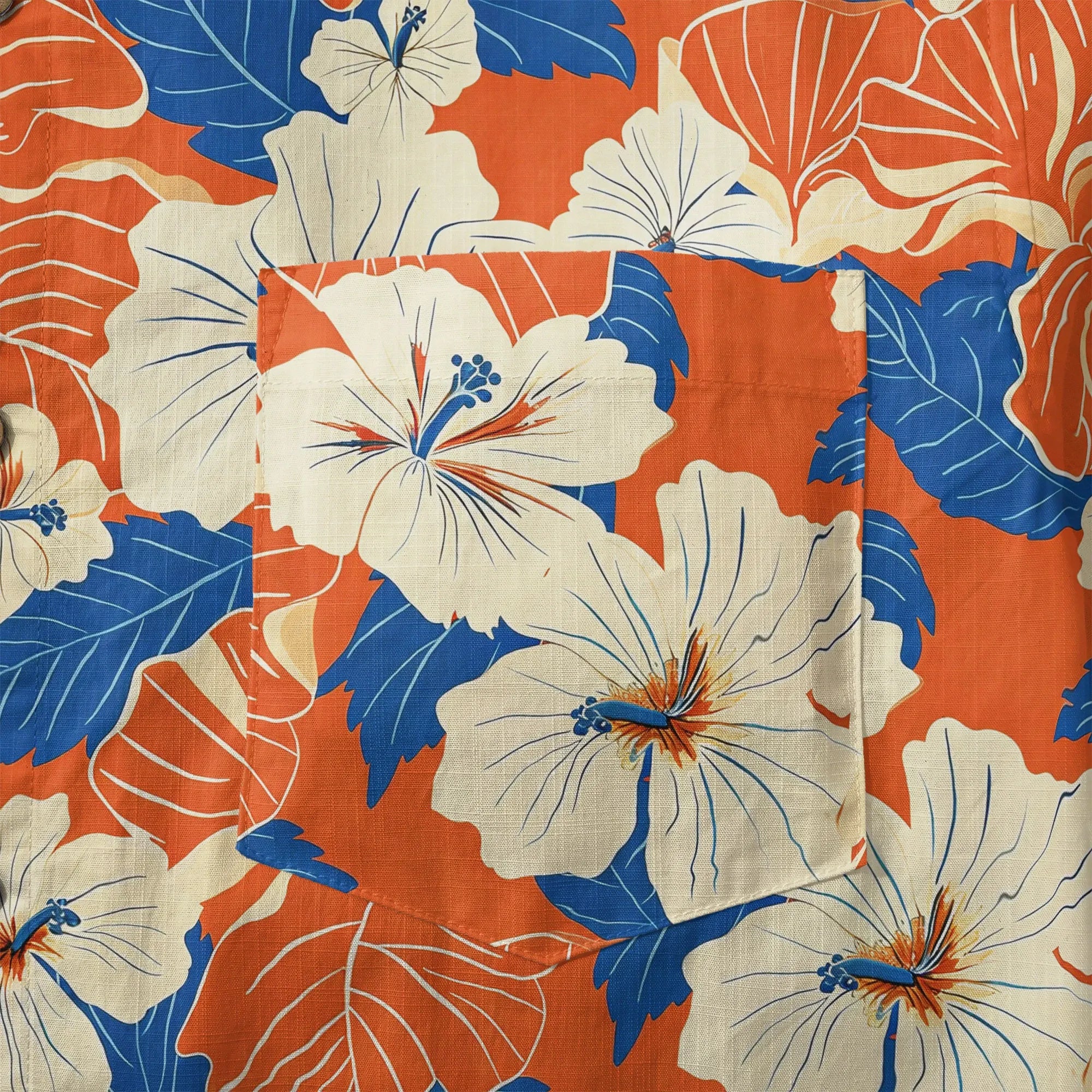 LeosWare® Men's Hawaiian Shirt Short Sleeve Button-up 100% Cotton Orange Aloha Orange Blue Hibiscus Whispers By Ann
