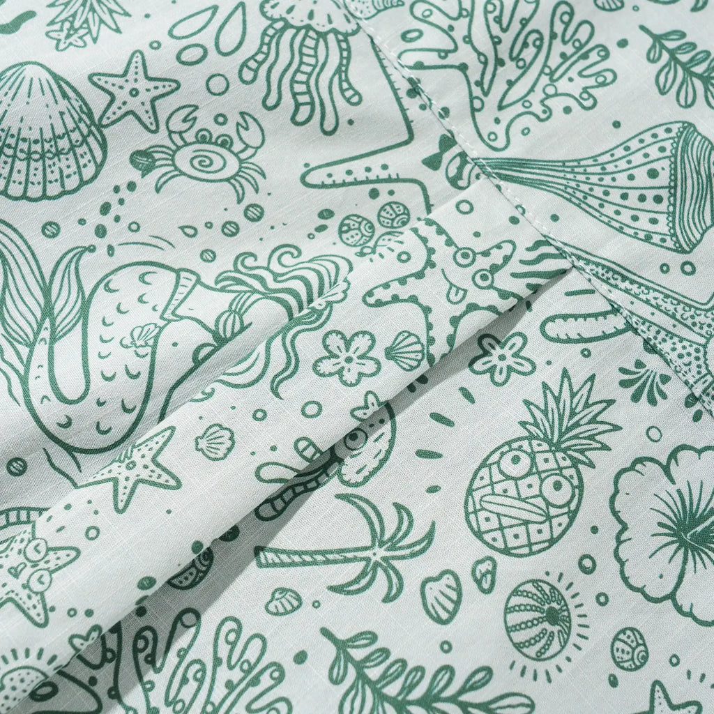 Men's Hawaiian Shirt Short Sleeve Button-down 100% Cotton Green Aloha Coastal Doodle - Sage green By Huan huan