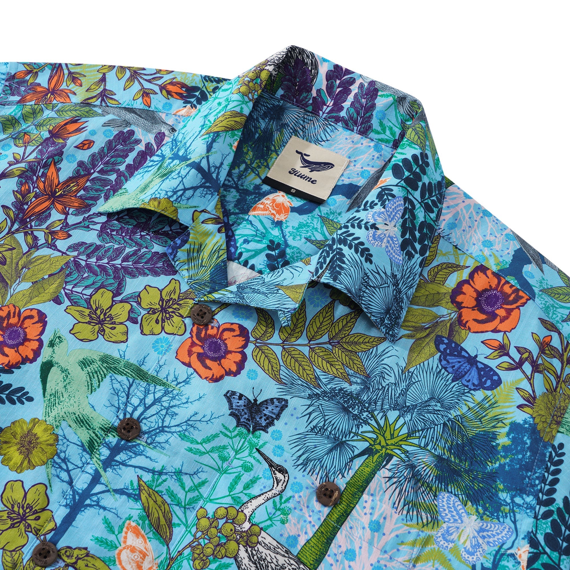 Men's Hawaiian Shirt Short Sleeve Camp Collar 100% Cotton Green Aloha Whispering Woods By Yeti