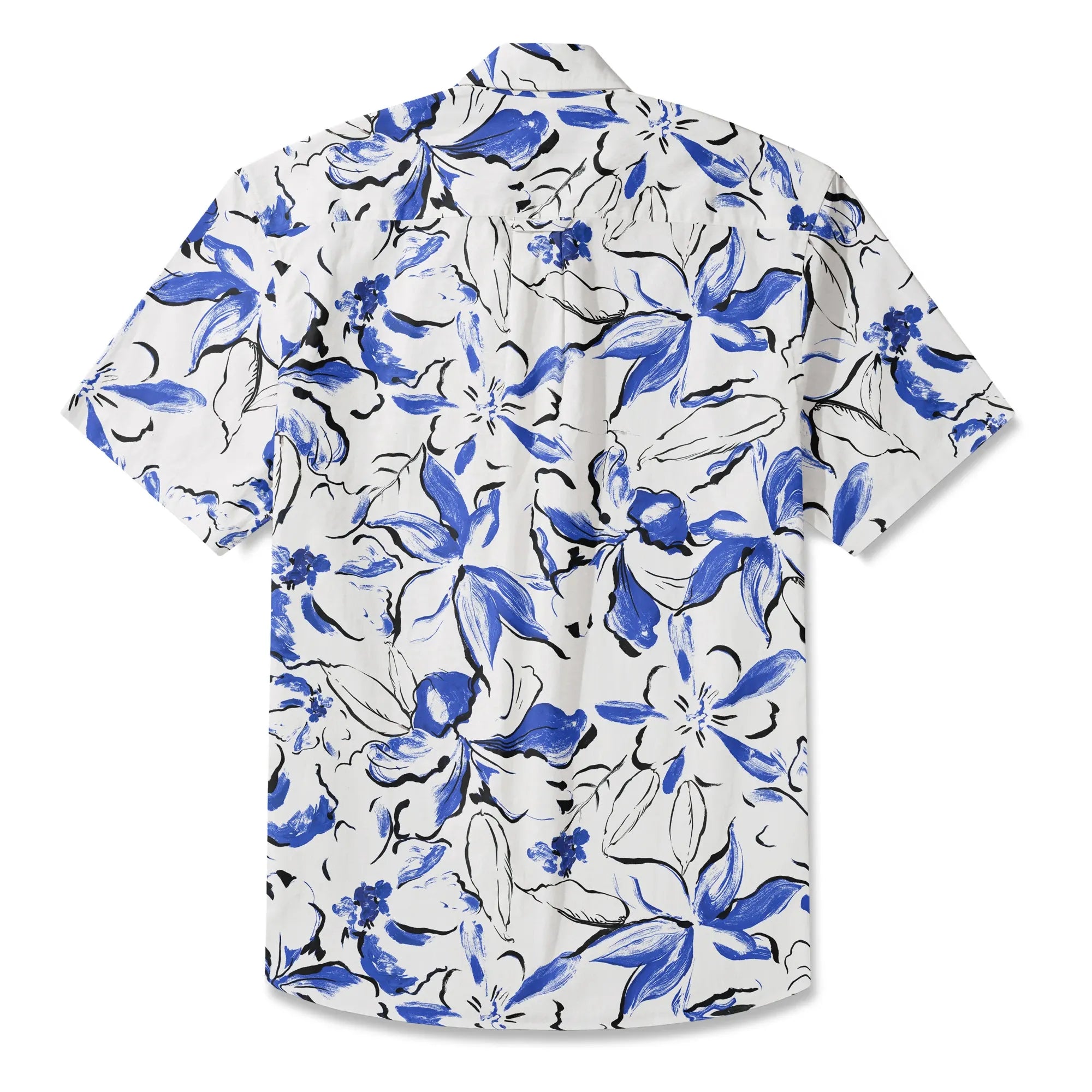 LeosWare® Men's Hawaiian Shirt Short Sleeve Button-up 100% Cotton Blue Aloha Indigo Blossoms Brushstroke By Huan huan