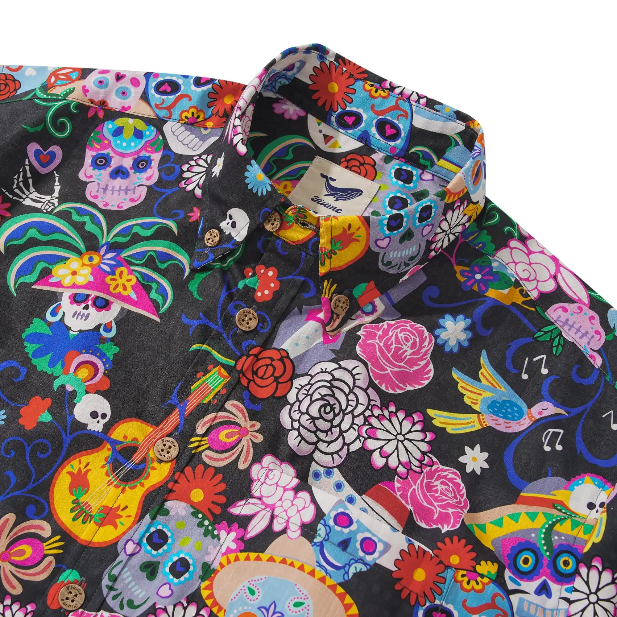 Men's Hawaiian Shirt Short Sleeve Button-down 100% Cotton Aloha Colorful Skull Carnival Mexico-Inspired By Huan huan