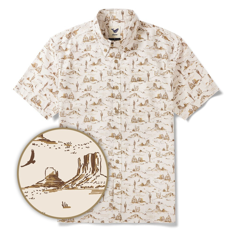 Men's Hawaiian Shirt Short Sleeve Button-down 100% Cotton Yellow Aloha Western Desert Landscape By Hufton Studio Limited By Hufton Studio - Fleur Crawford