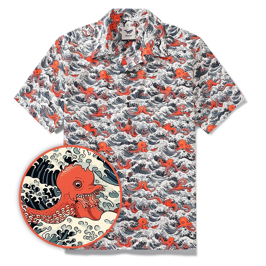Hawaiian Shirt For Men Octopus Revelry Shirt Camp Collar 100% Cotton Shirt Aloha By Amy