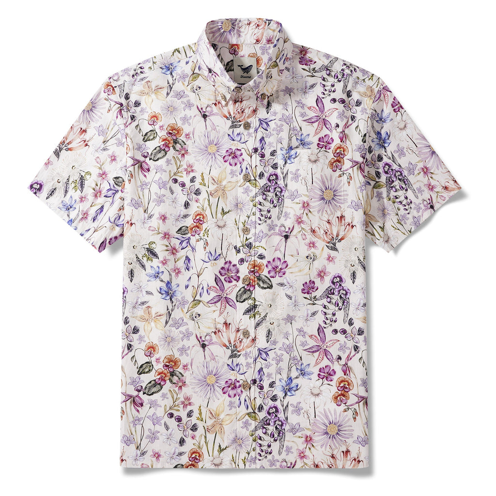 Men's Dress Shirt For Wedding Button-down Hawaiian Shirt 100% Cotton Elegant Shirt Wrinkle Free Aloha Flowers Of Romance by Eloise
