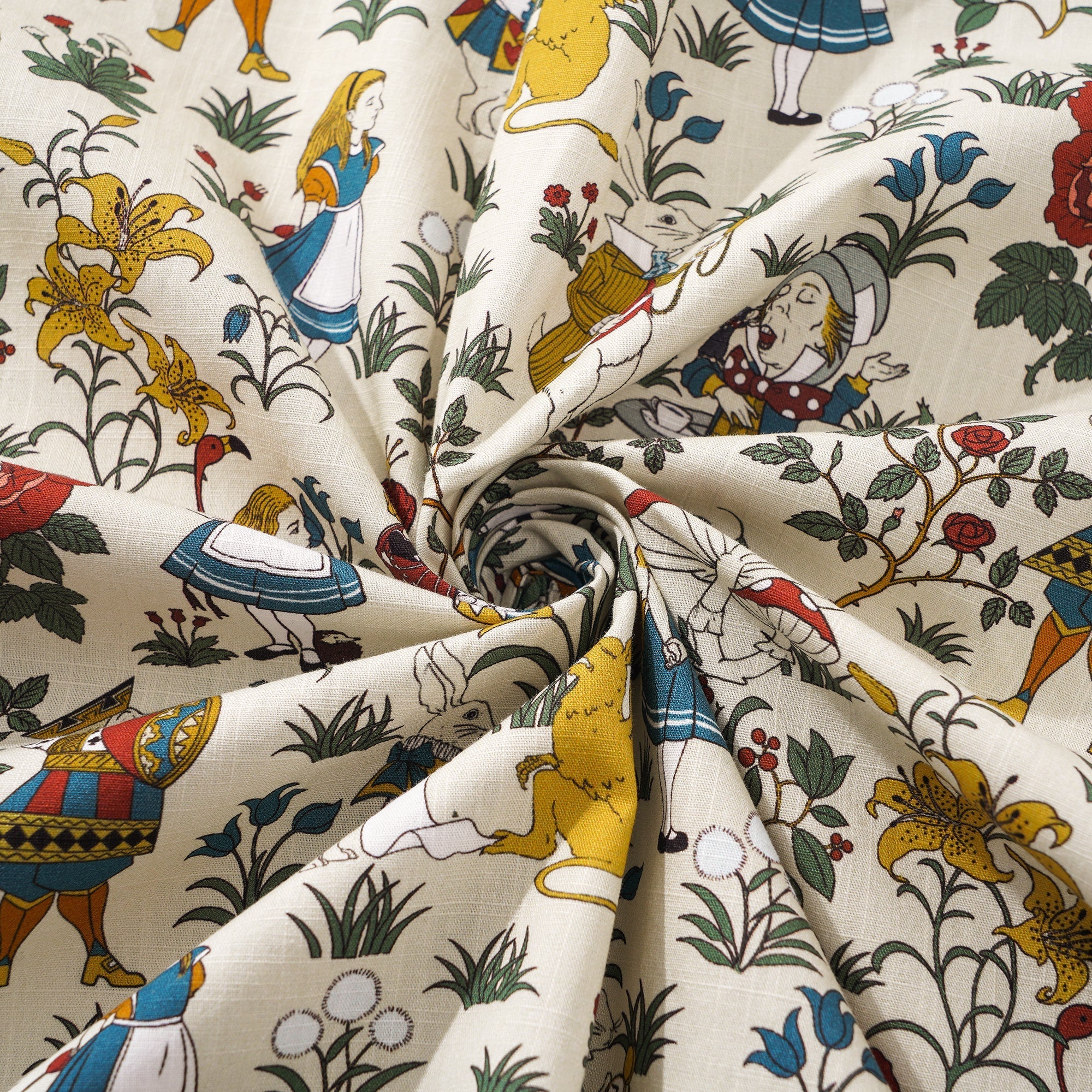 Men's Hawaiian Shirt Short Sleeve Button-down 100% Cotton Beige Aloha Alice's Wonderland By Zeke