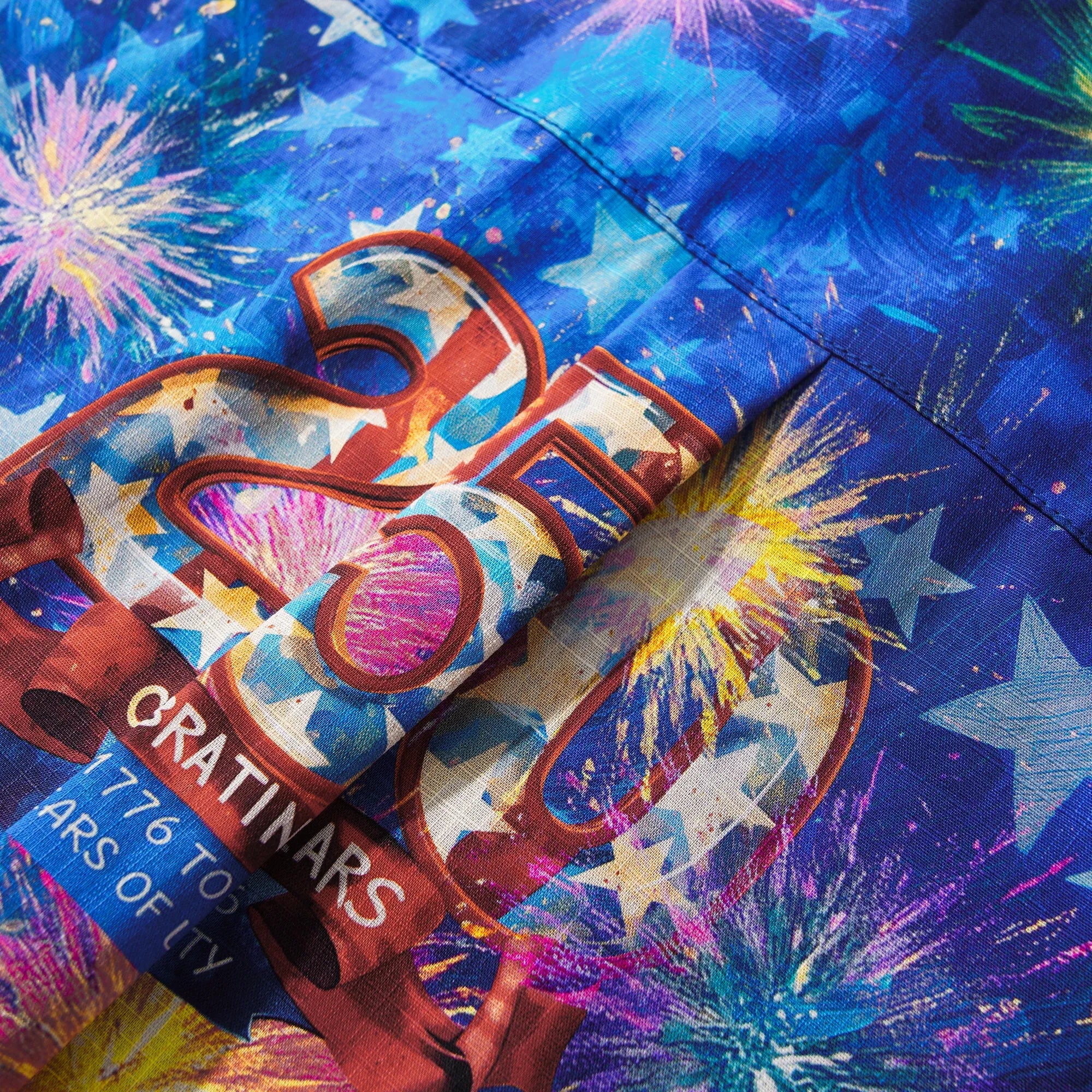 America 250 Men's Hawaiian Shirt Short Sleeve Button-down 100% Cotton Blue Aloha Starry Night Fireworks 250 Celebration By Yana