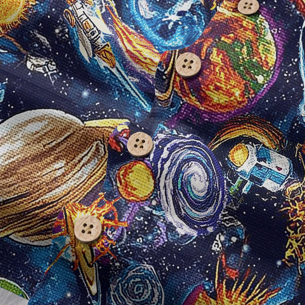 LeosWare® Men's Hawaiian Shirt Short Sleeve Button-up 100% Cotton Blue Aloha Journey Across The Stars By Ann