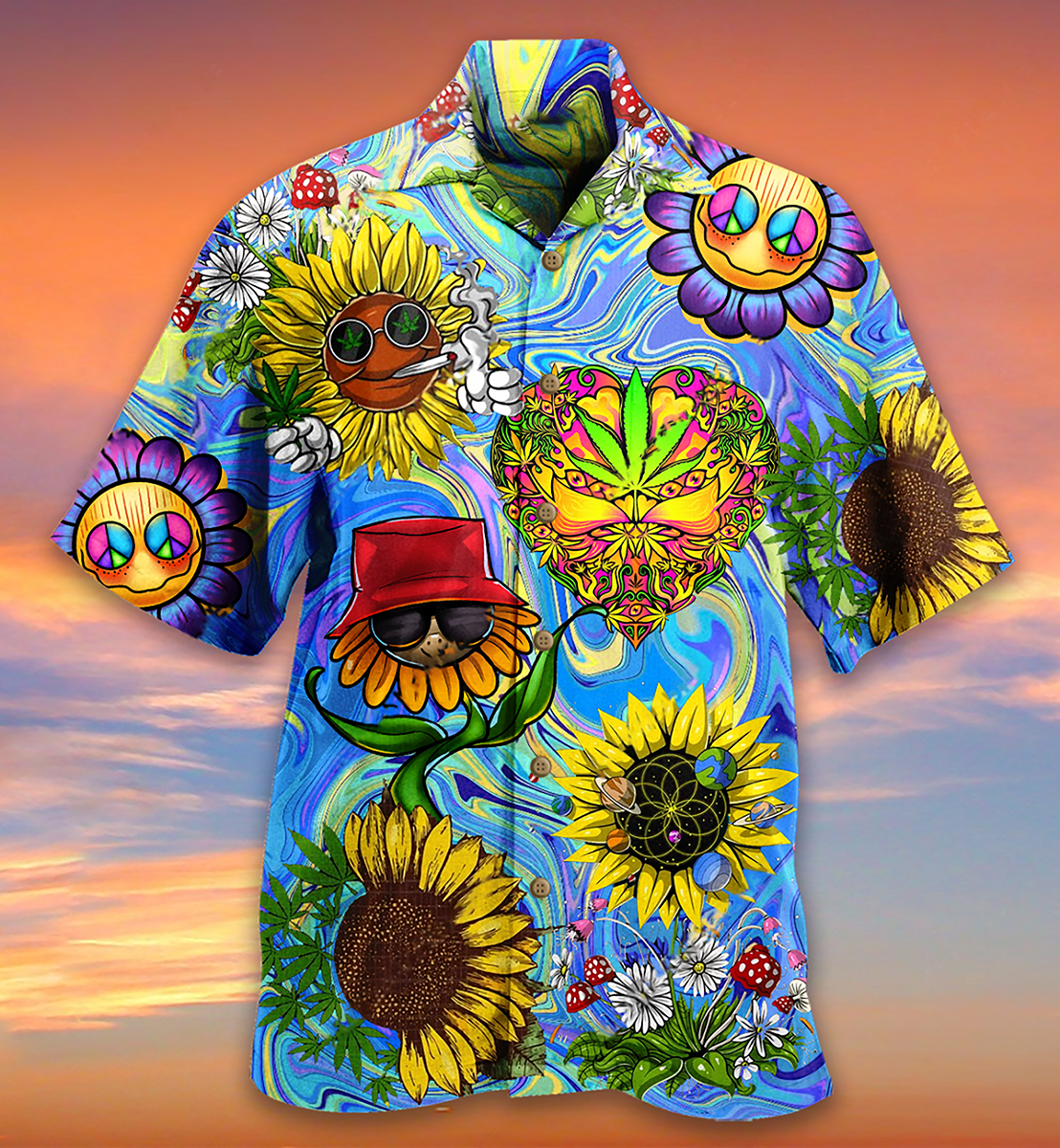Hippie Sunflowers Stay Trippy Little Hippie - Hawaiian Shirt