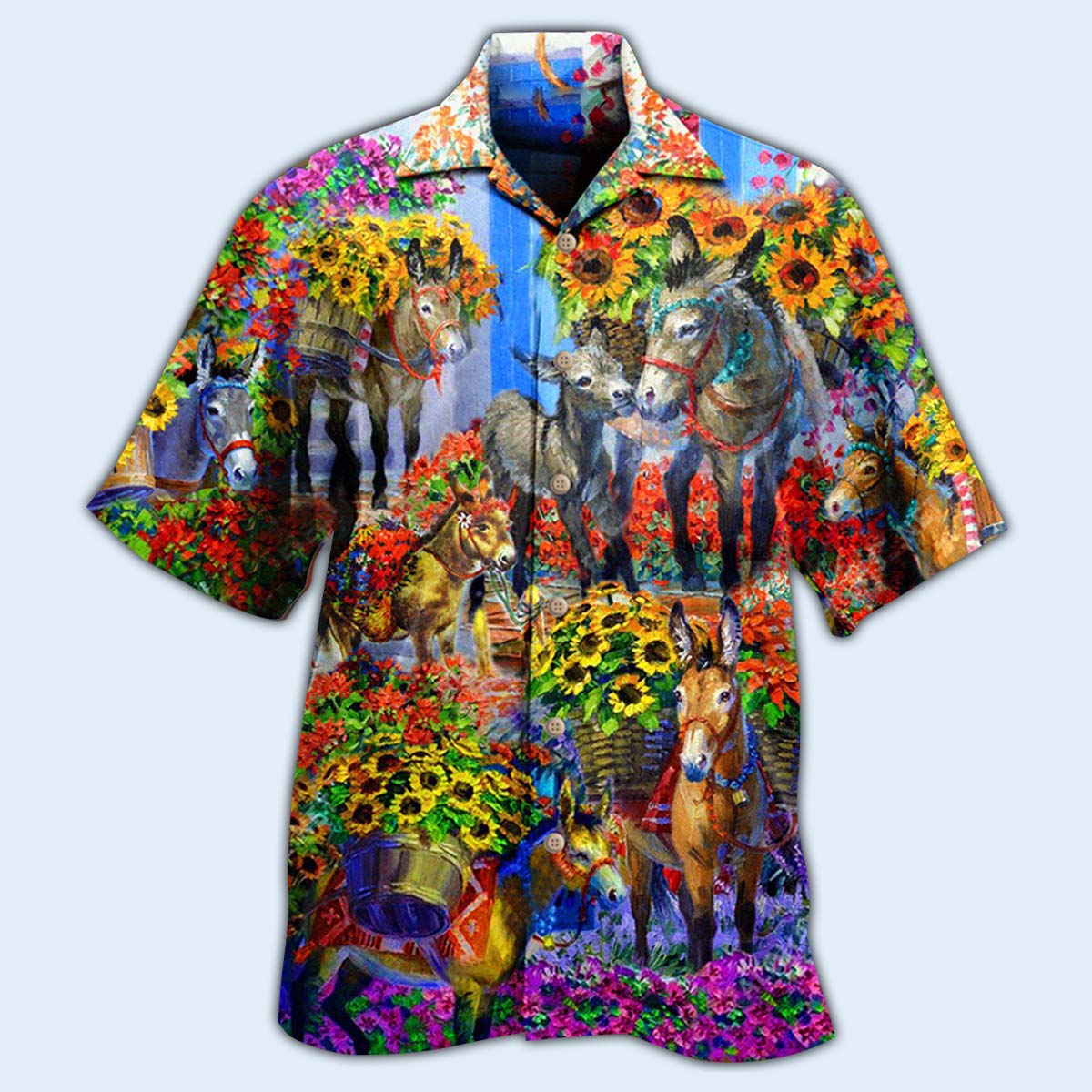 Donkey In The Spring With Sunflower - Hawaiian Shirt
