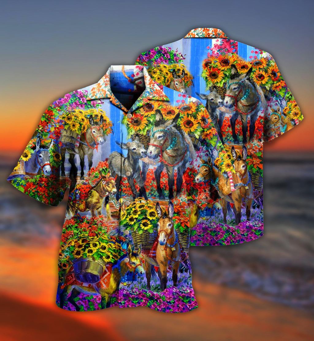 Donkey In The Spring With Sunflower - Hawaiian Shirt