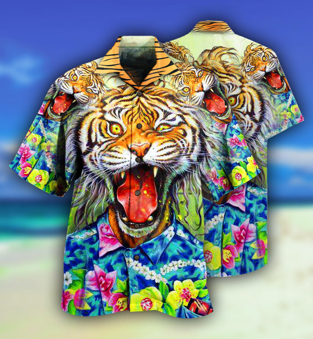 Tiger Awesome With Floral - Hawaiian Shirt