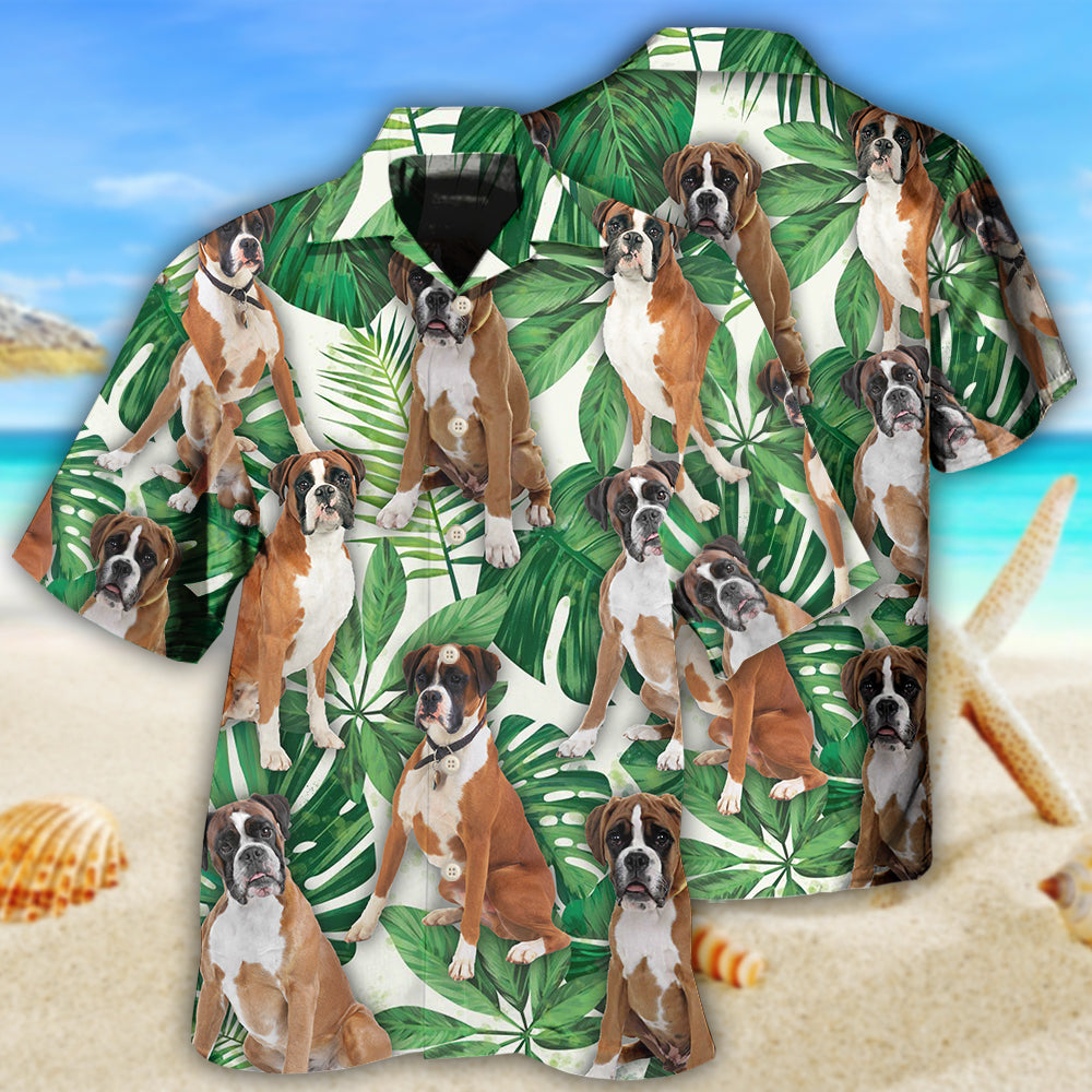 Boxer Dog Tropical Leaf Style - Hawaiian Shirt