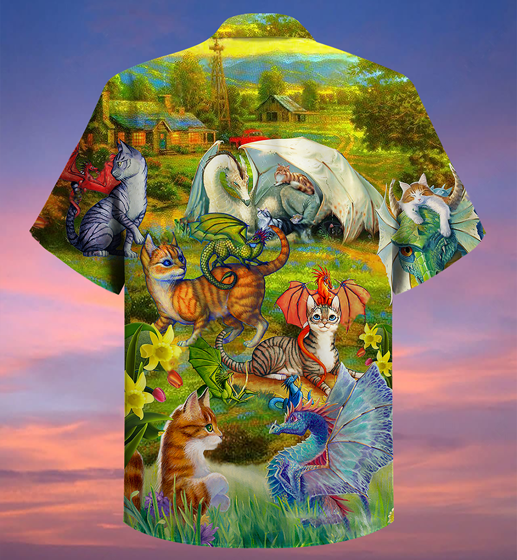 Dragon And Cats Love Life Beautiful Nature- Hawaiian Shirt