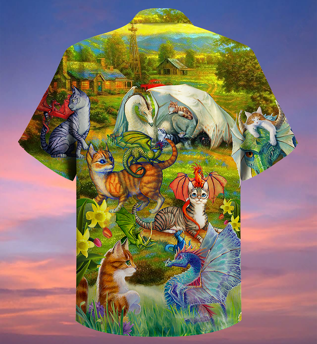 Dragon And Cats Love Life Beautiful Nature- Hawaiian Shirt