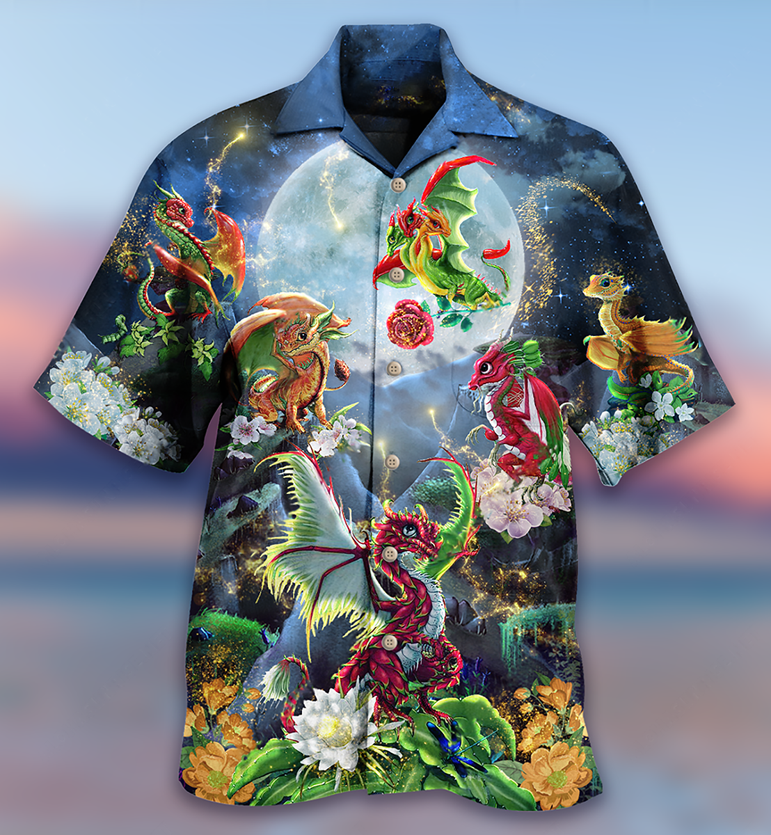 Dragon Flowers Love Life To The Moon - Hawaiian Shirt