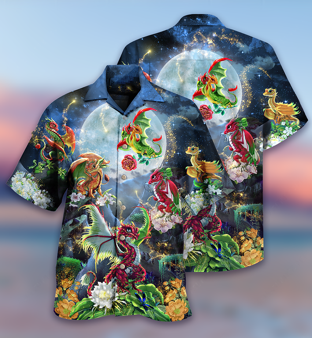 Dragon Flowers Love Life To The Moon - Hawaiian Shirt