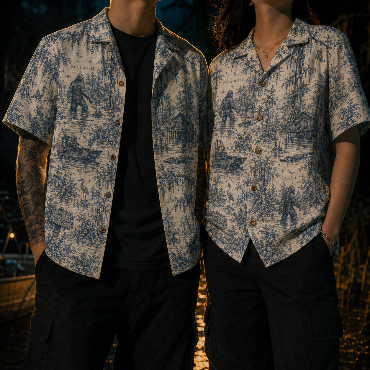 Crosfil The Bayou File 1963 Hawaiian Shirt — Swamp Bigfoot Toile Print
