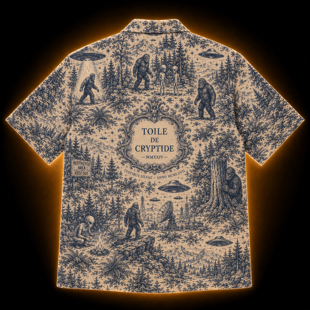 Toile de Cryptide — Vintage Cryptid Narrative Hawaiian Shirt