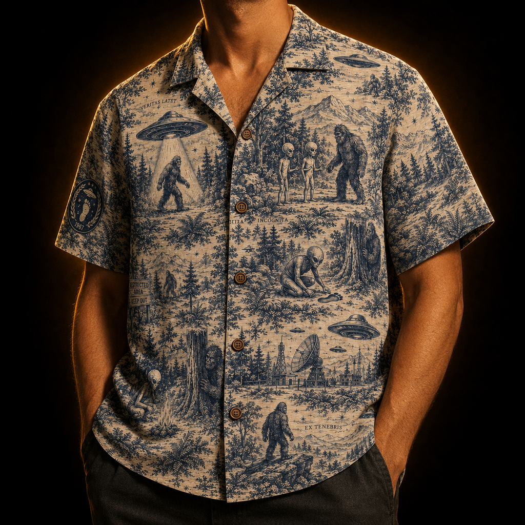 Toile de Cryptide — Vintage Cryptid Narrative Hawaiian Shirt