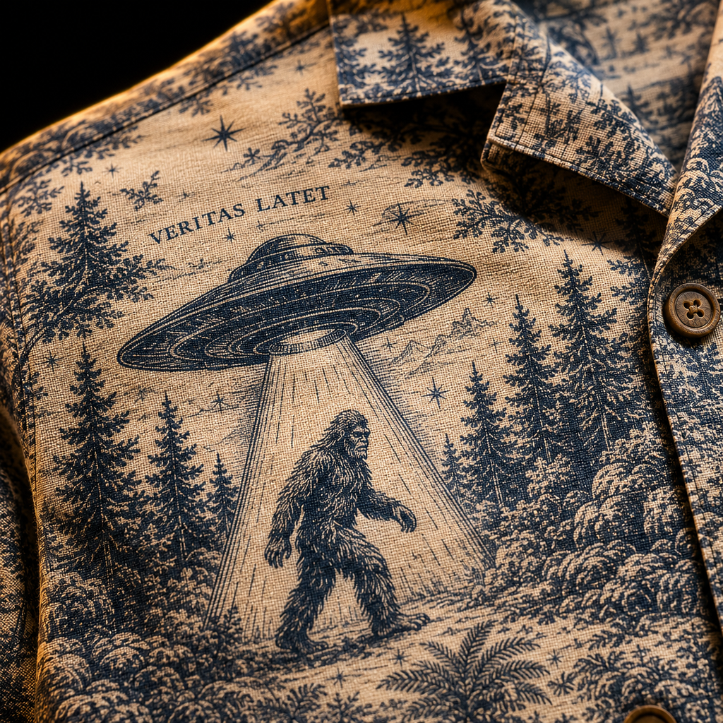 Toile de Cryptide — Vintage Cryptid Narrative Hawaiian Shirt