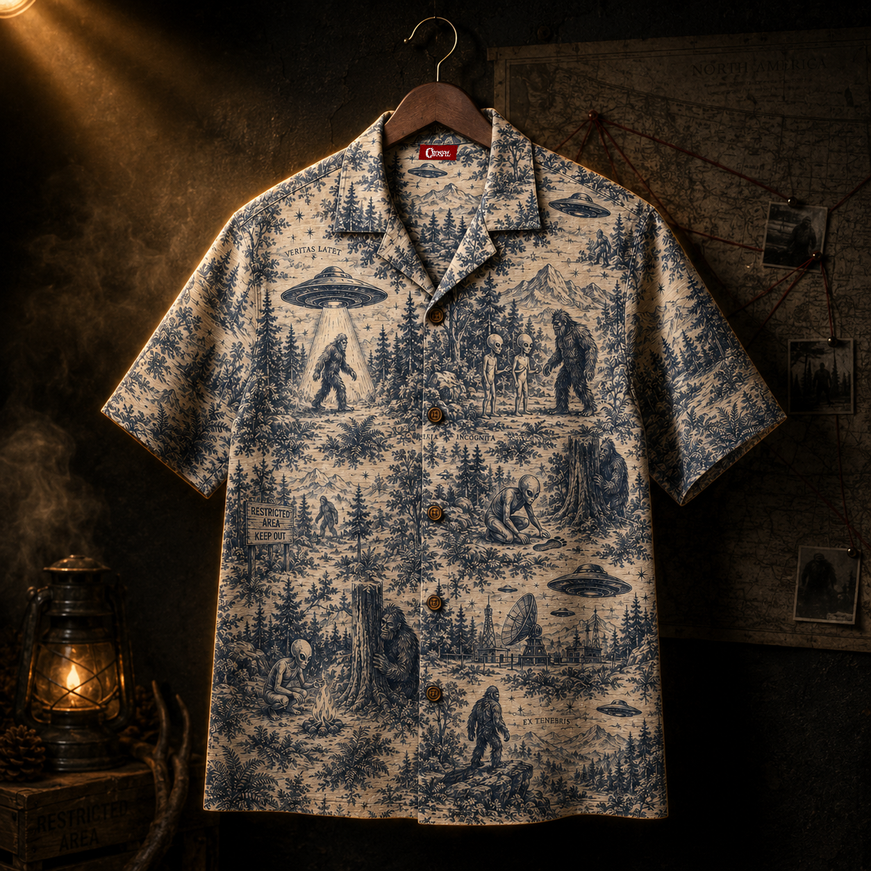 Toile de Cryptide — Vintage Cryptid Narrative Hawaiian Shirt