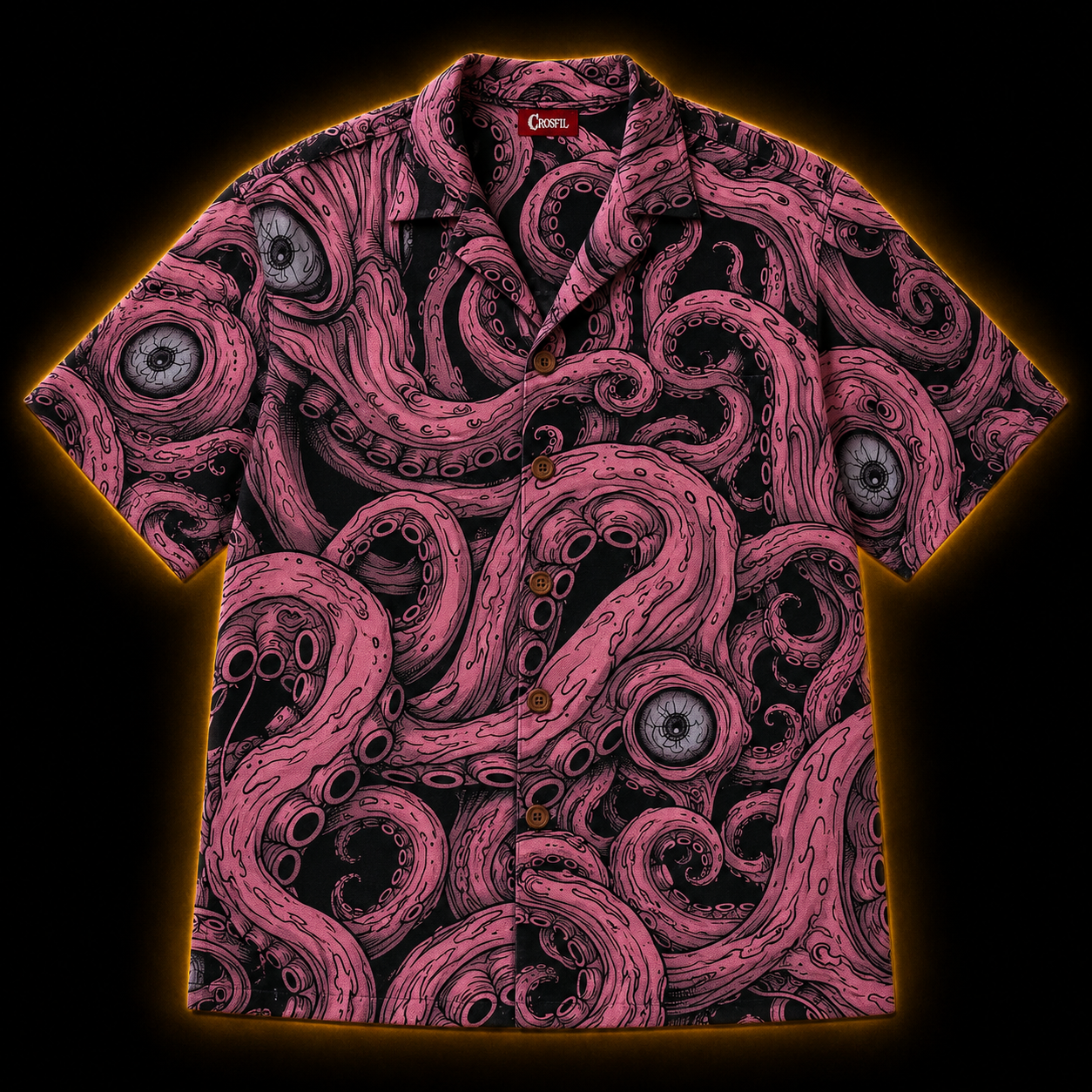 Crosfil Pink Abyss Hawaiian Shirt — Tentacle & Eyes All-Over Print