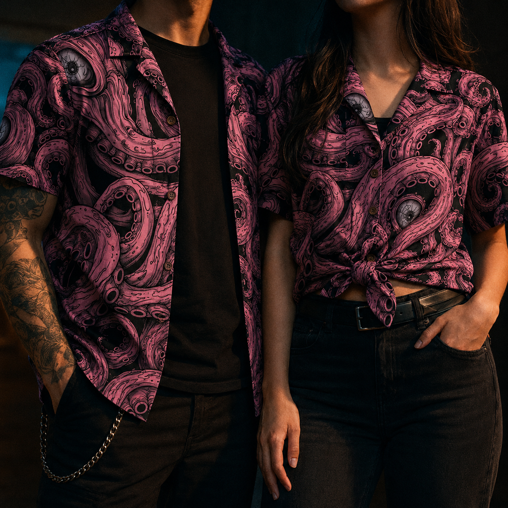 Crosfil Pink Abyss Hawaiian Shirt — Tentacle & Eyes All-Over Print