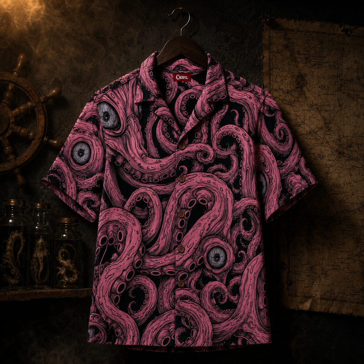 Crosfil Pink Abyss Hawaiian Shirt — Tentacle & Eyes All-Over Print