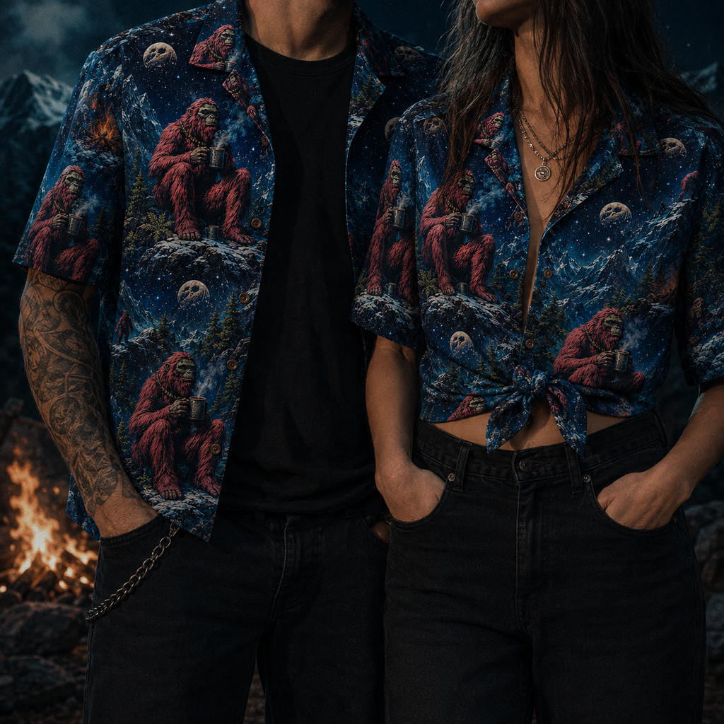 Crosfil Cold Comfort Hawaiian Shirt — Bigfoot Mountain Night Print