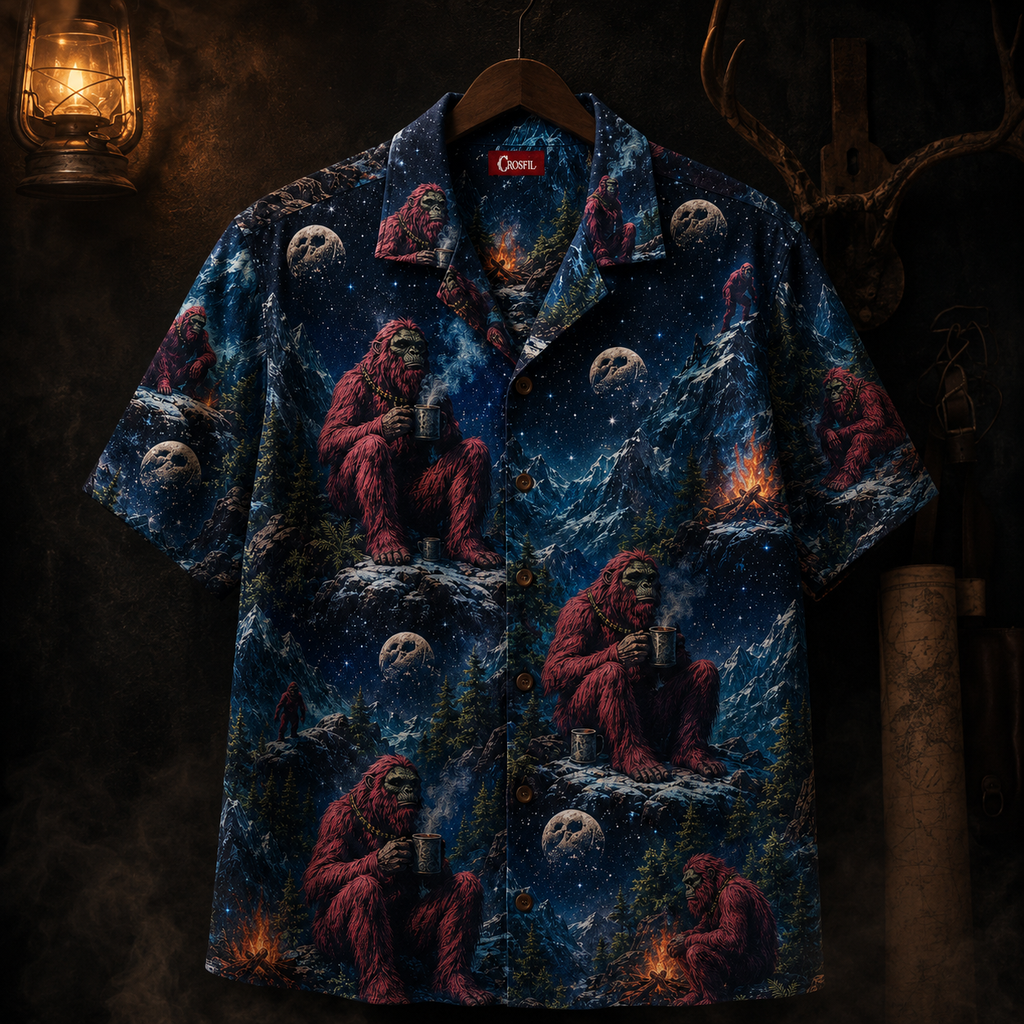 Crosfil Cold Comfort Hawaiian Shirt — Bigfoot Mountain Night Print