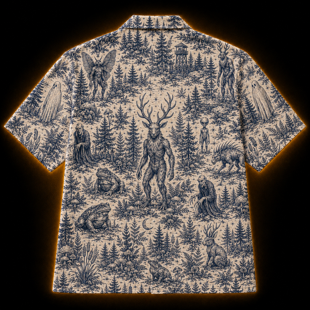 Crosfil Cryptid Toile Hawaiian Shirt — Dark Forest Toile de Jouy Print