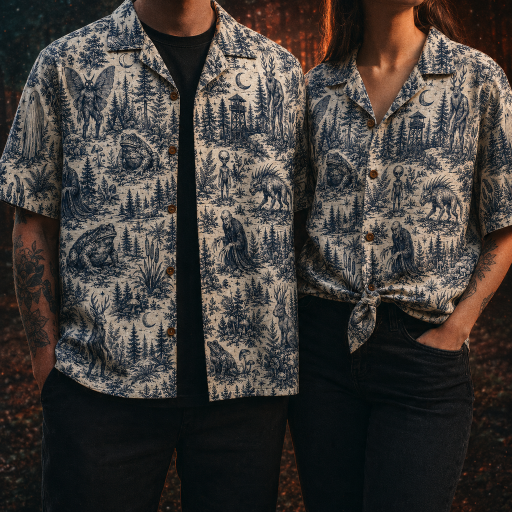 Crosfil Cryptid Toile Hawaiian Shirt — Dark Forest Toile de Jouy Print
