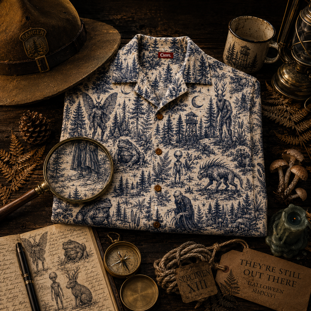 Crosfil Cryptid Toile Hawaiian Shirt — Dark Forest Toile de Jouy Print