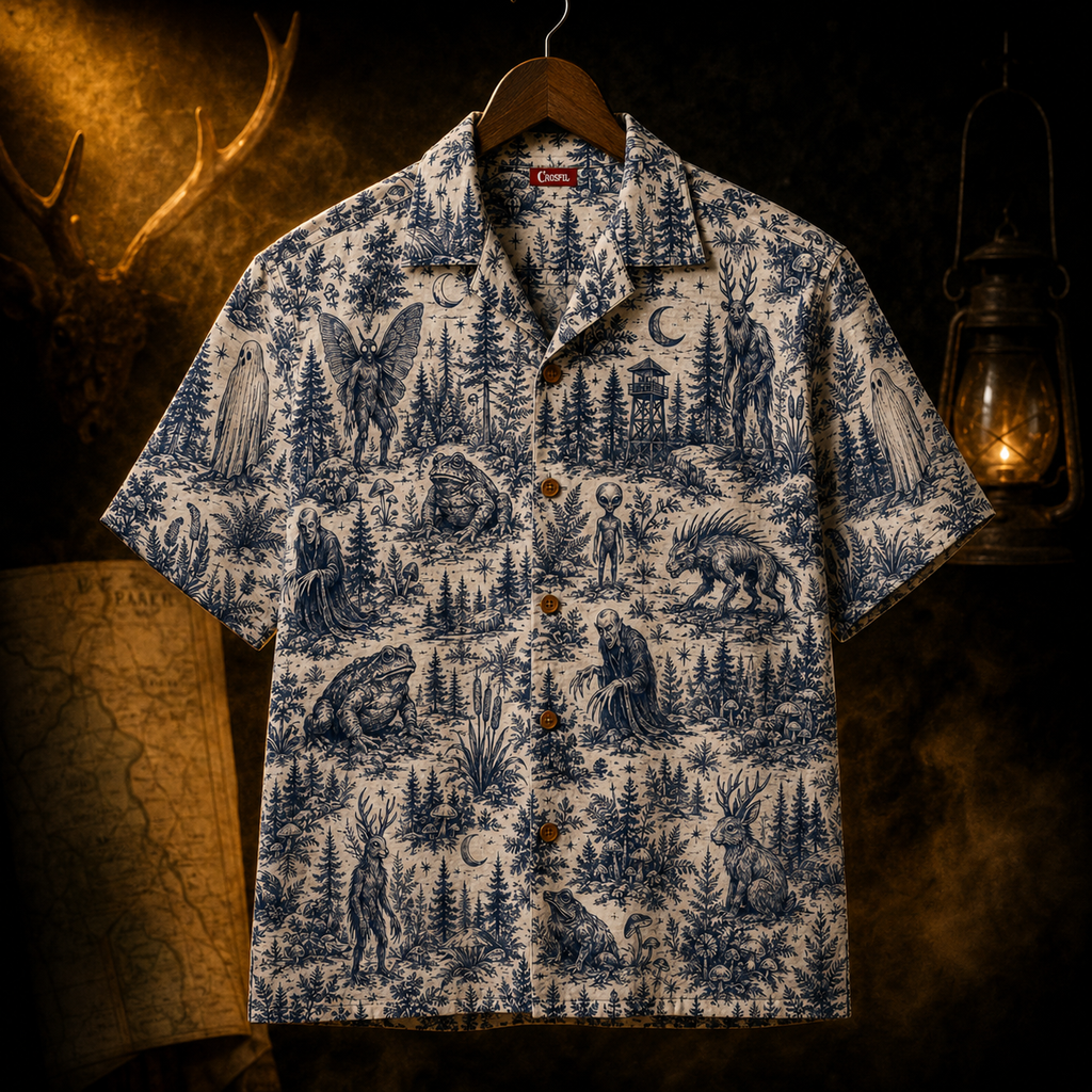Crosfil Cryptid Toile Hawaiian Shirt — Dark Forest Toile de Jouy Print