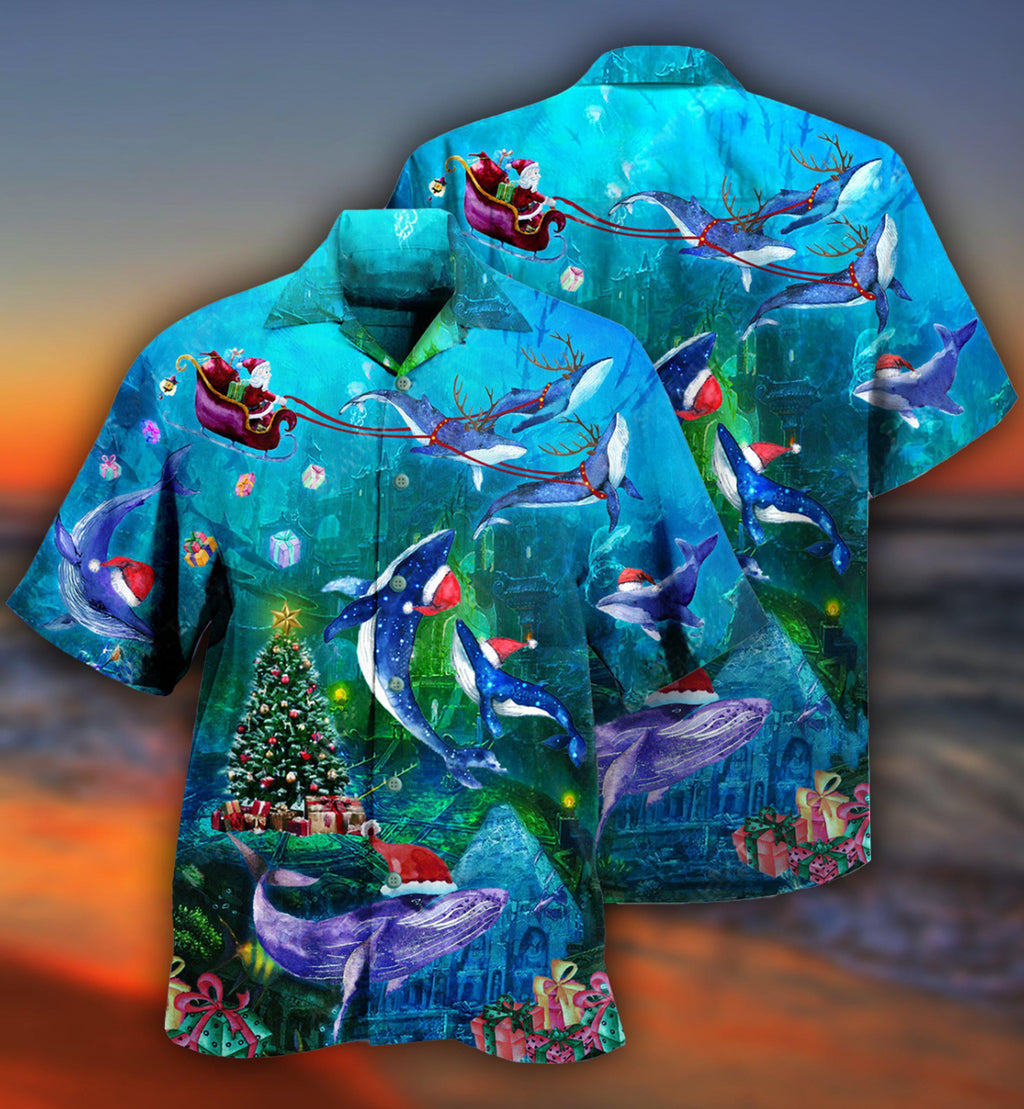 Whale Chirstmas Whales Under The Sea - Hawaiian Shirt