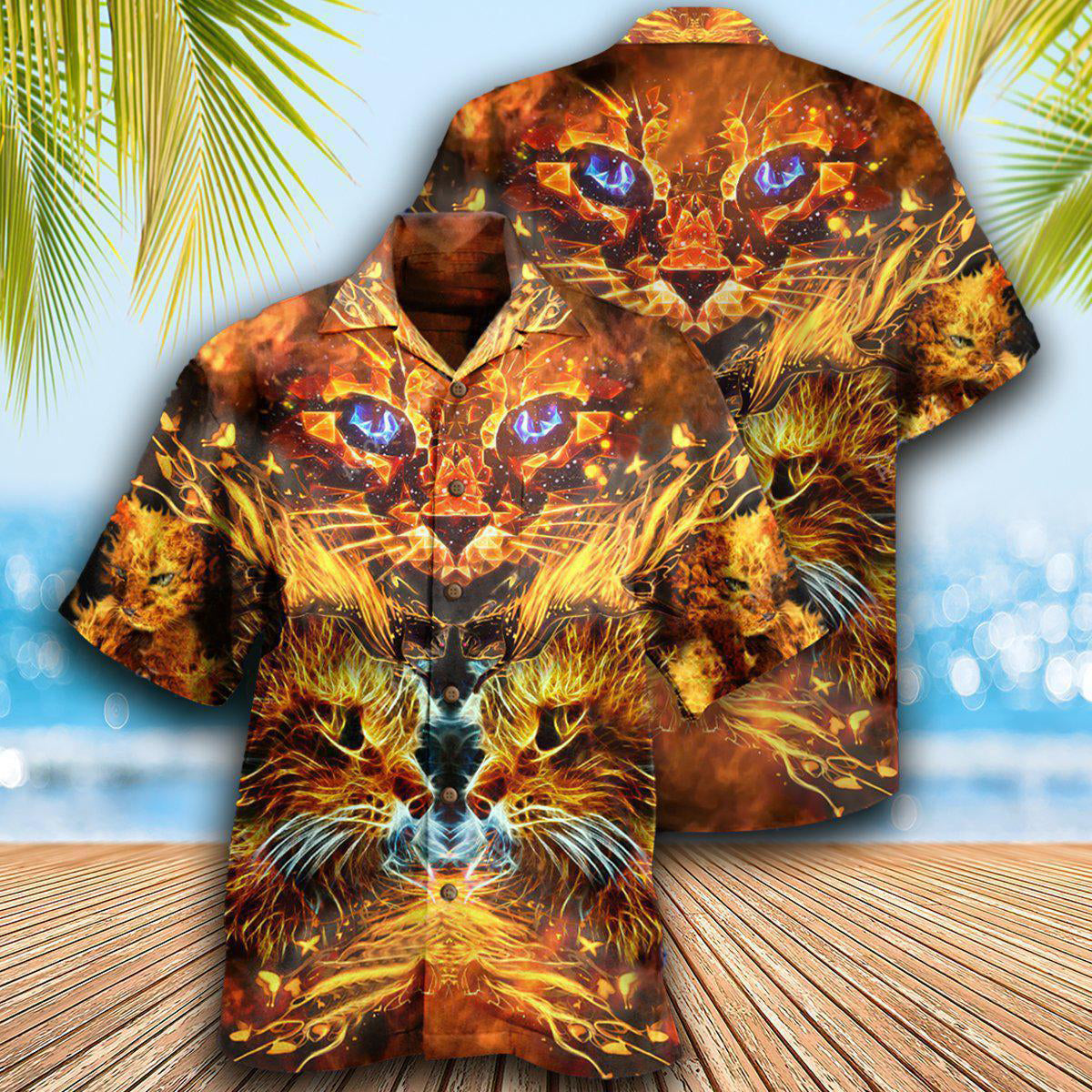 Cat Cool Flaming Cat - Hawaiian Shirt