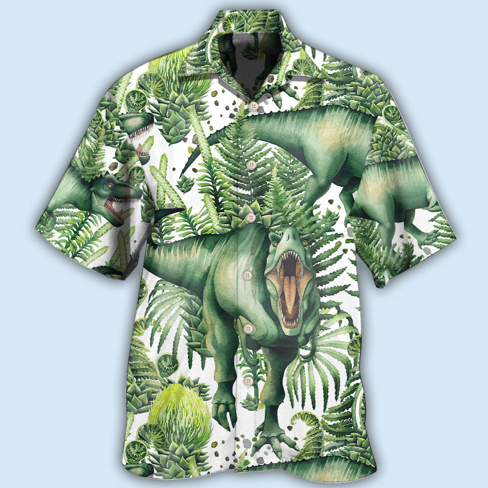 Dinosaur Strong Green Tropical Leaf - Hawaiian Shirt