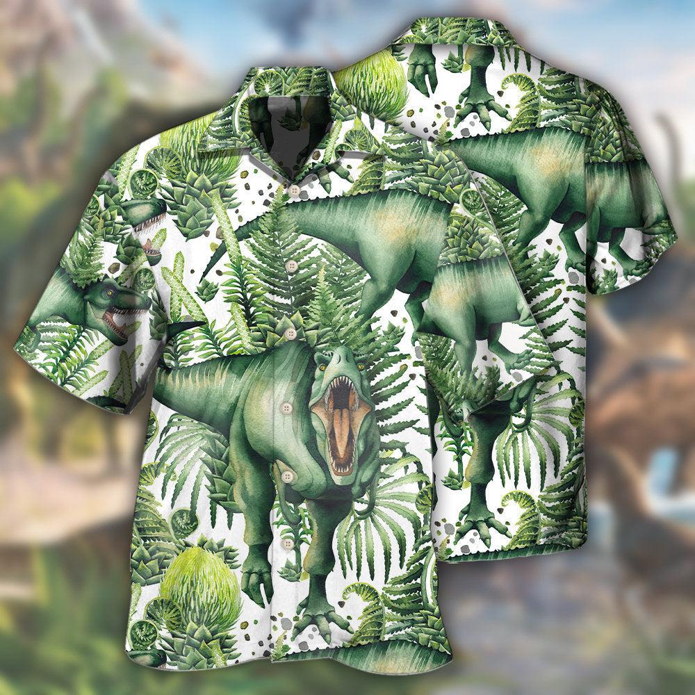 Dinosaur Strong Green Tropical Leaf - Hawaiian Shirt