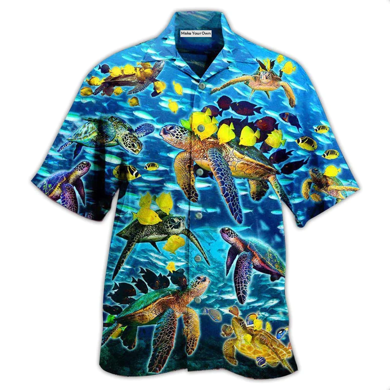 Turtle Go With The Flow Turtles And Fish Blue Ocean - Hawaiian Shirt