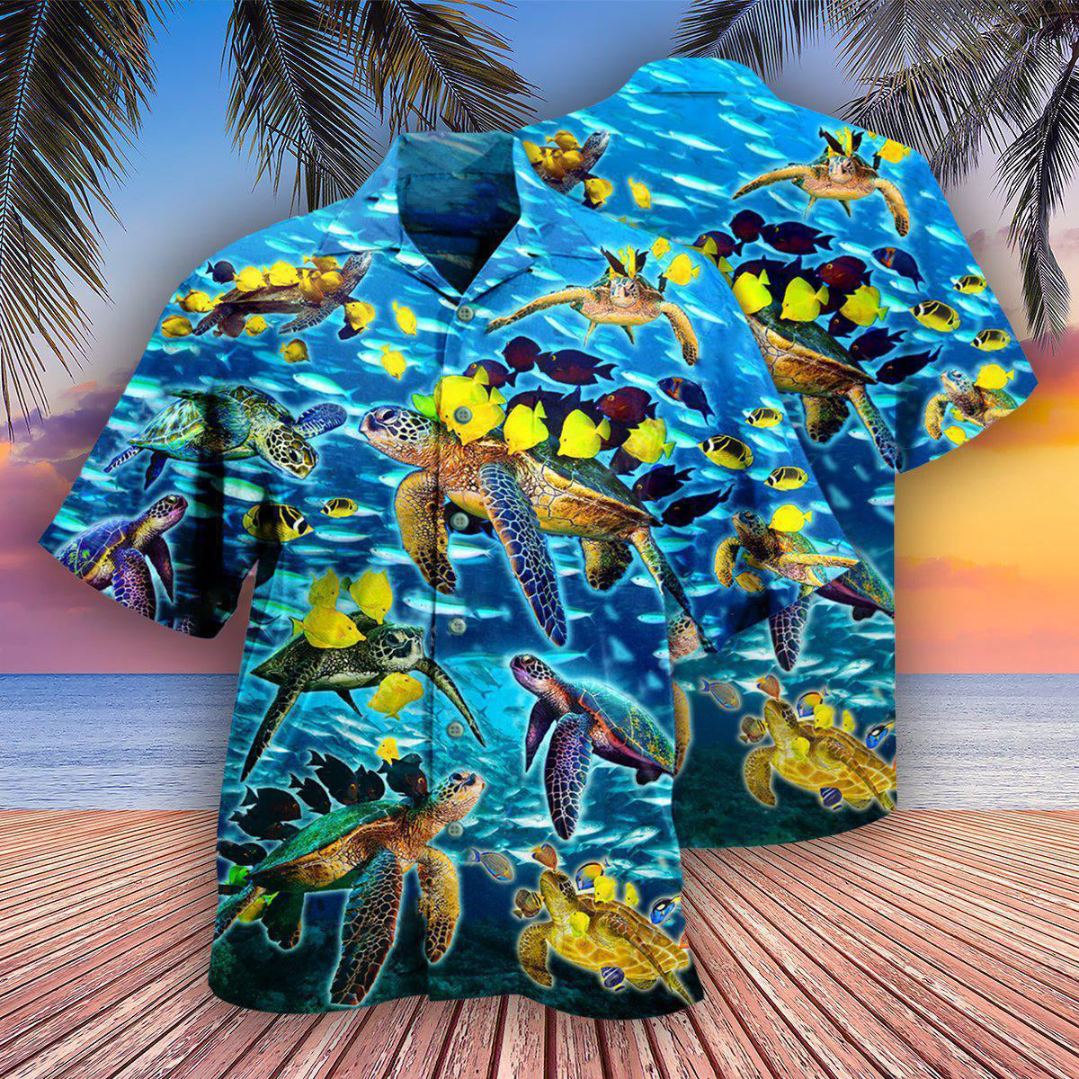 Turtle Go With The Flow Turtles And Fish Blue Ocean - Hawaiian Shirt