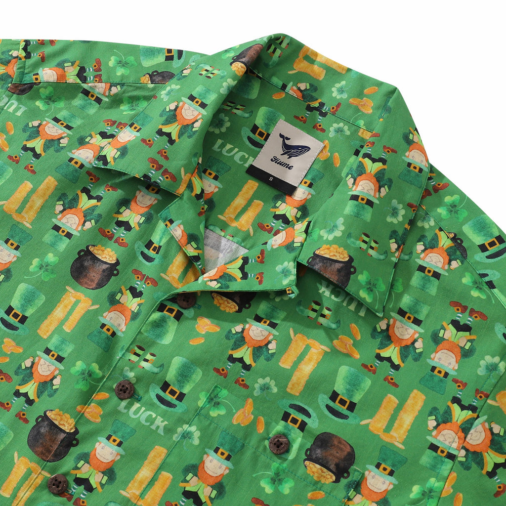 St. Patrick's Day Gift Hawaiian Shirt For Men Lucky Symbol By Samantha O' Malley Shirt Camp Collar 100% Cotton