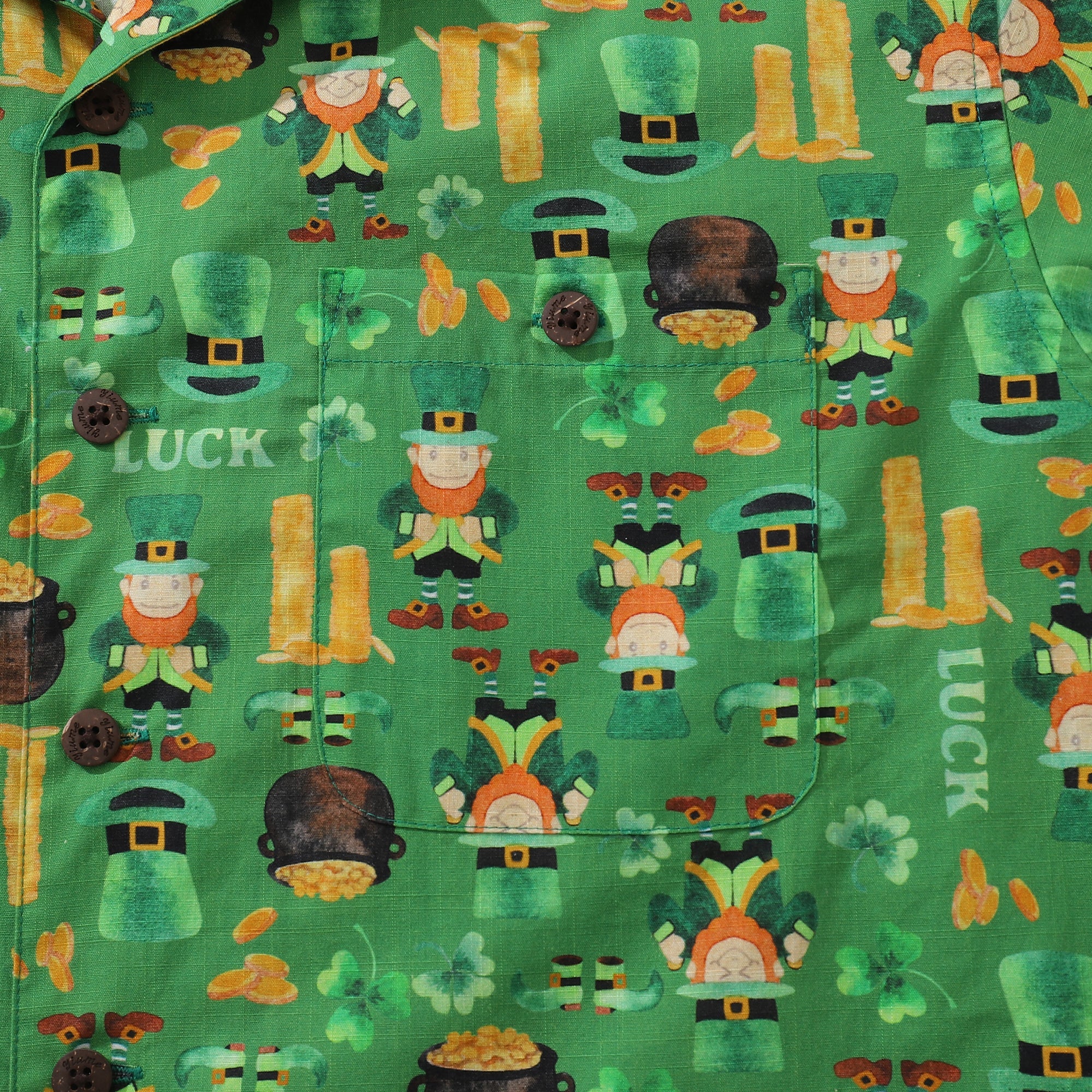 St. Patrick's Day Gift Hawaiian Shirt For Men Lucky Symbol By Samantha O' Malley Shirt Camp Collar 100% Cotton