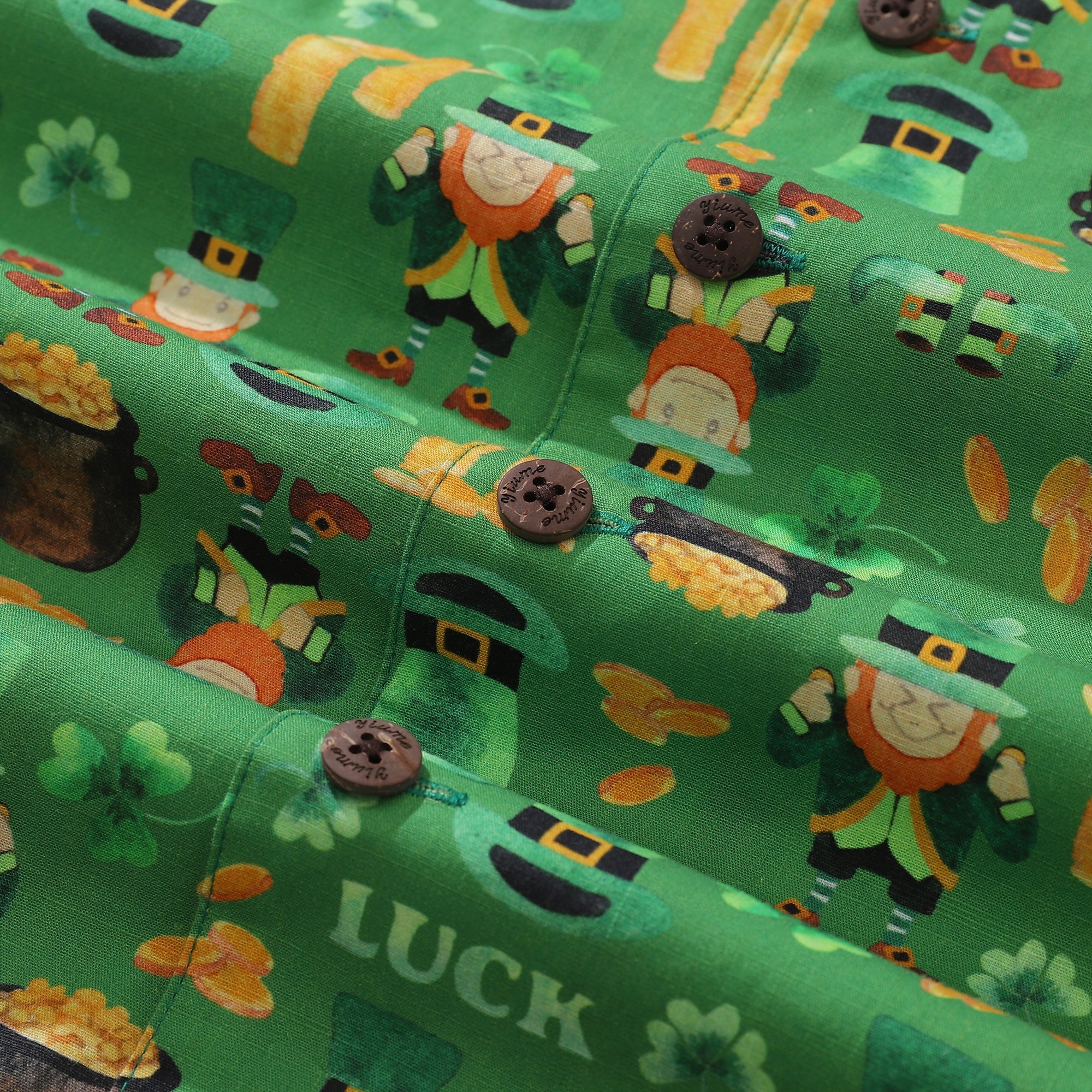 St. Patrick's Day Gift Hawaiian Shirt For Men Lucky Symbol By Samantha O' Malley Shirt Camp Collar 100% Cotton
