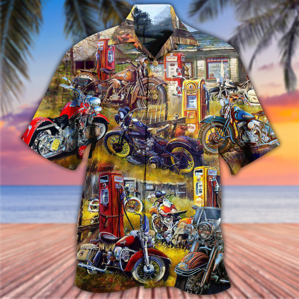 Motorcycle In The Field In The Sunset - Hawaiian Shirt